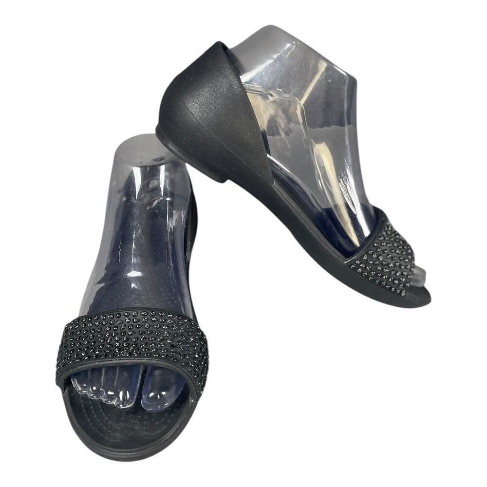 Crocs Lina Women’s Black Embellished D’Orsay Open Toe Flats Size-6 - Picture 2 of 9